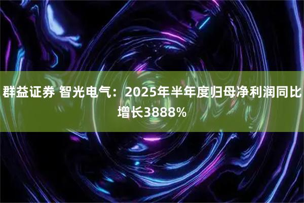 群益证券 智光电气:2025年半年度归母净利润同比增长3888%